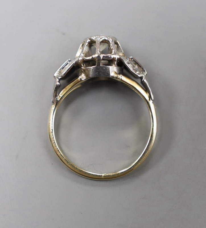 An 18ct, plat and solitaire diamond ring, size M/N, gross weight 3.8 grams